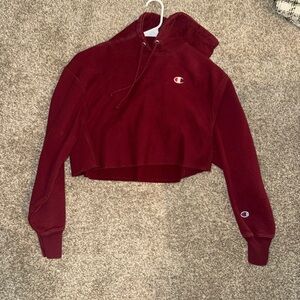 Champion Women's Deep Red Cropped Hoodie